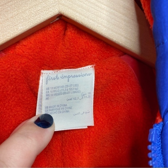 NEW First Impressions Royal Blue and Red Fleece Lined Hooded Snowsuit 18 months - Picture 8 of 11